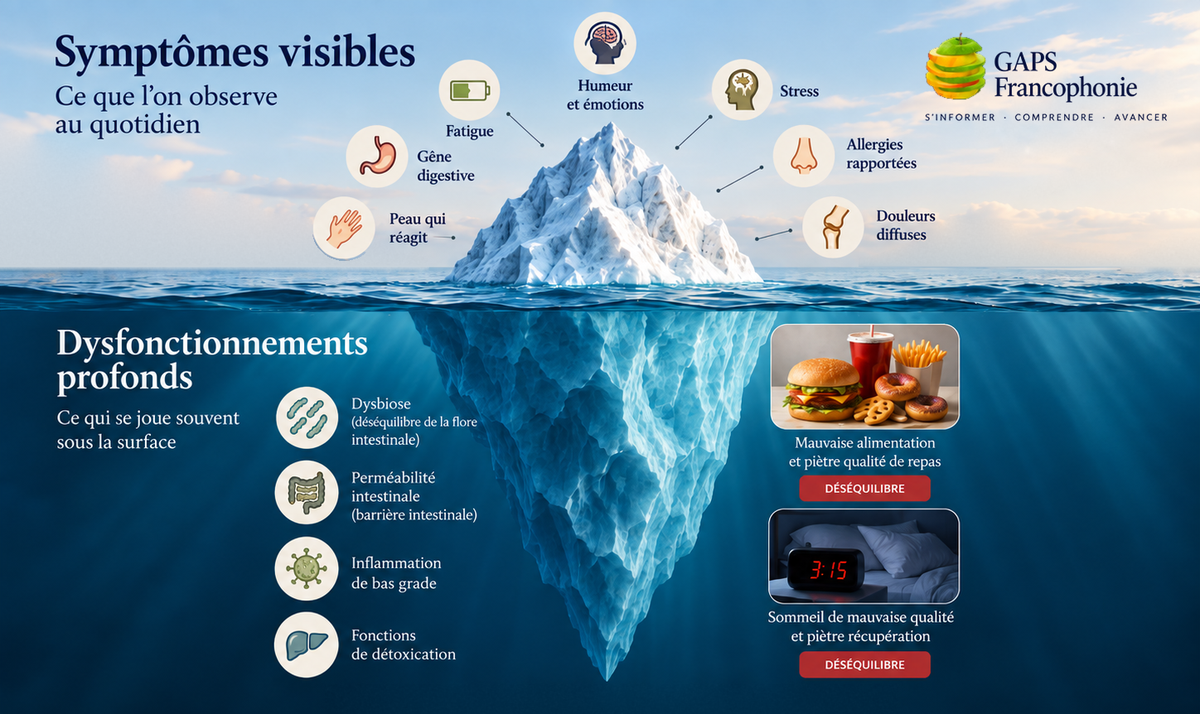 Dysfonctions profondes et symptômes visibles: iceberg du terrain digestif selon l’approche GAPS